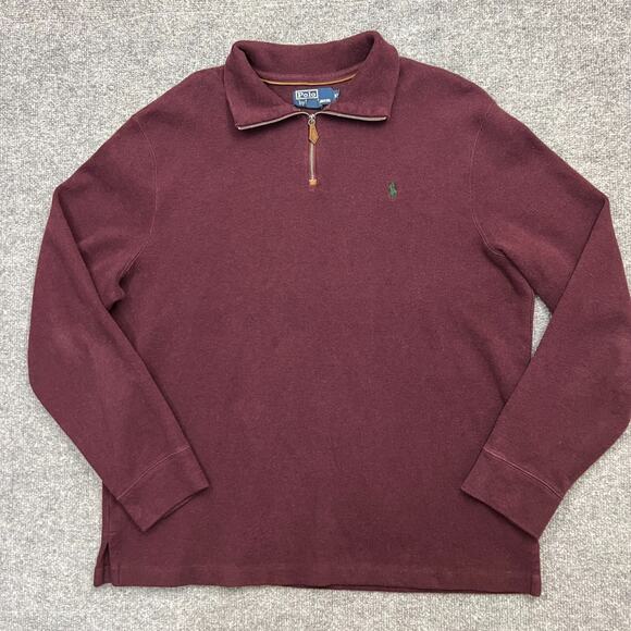 Polo Ralph Lauren Sweater Men's XL Burgundy Tight Knit Mock Neck Quarter Zip - Picture 1 of 11